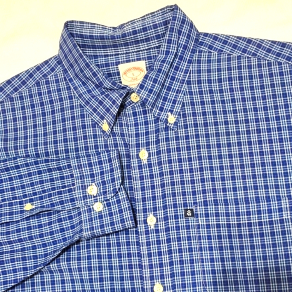 Brooks Brothers Mens Blue Plaid Long Sleeve Button Up Shirt Large